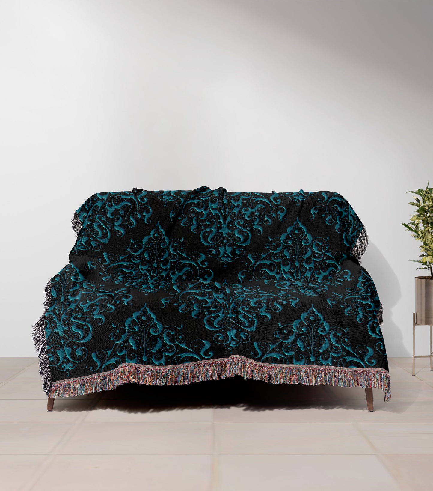 Blue Damask Woven Throw Blanket