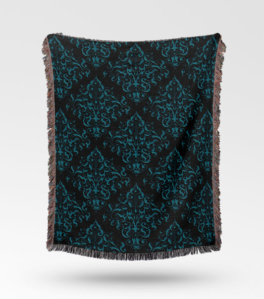 Blue Damask Woven Throw Blanket