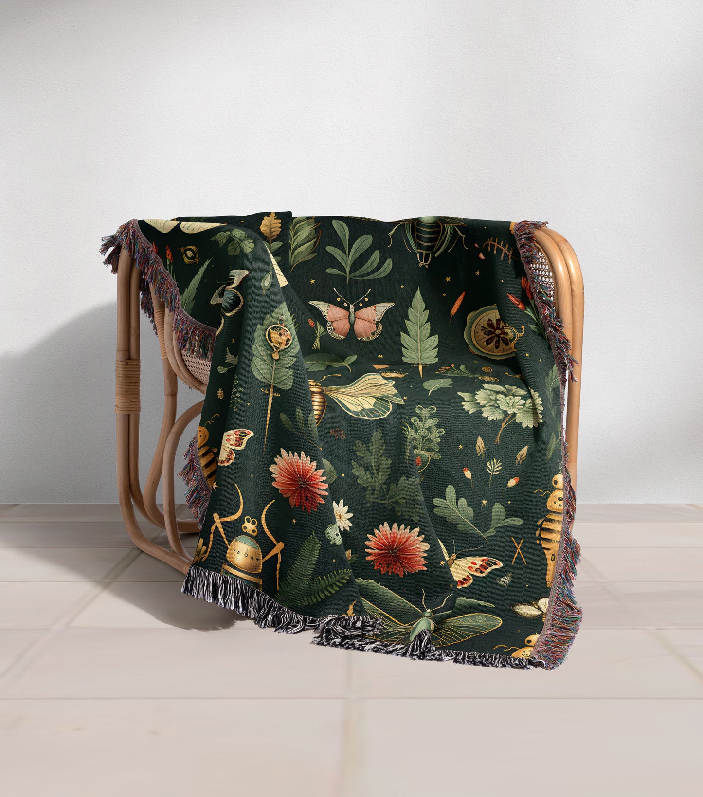 Moth Botanical Woven Throw Blanket