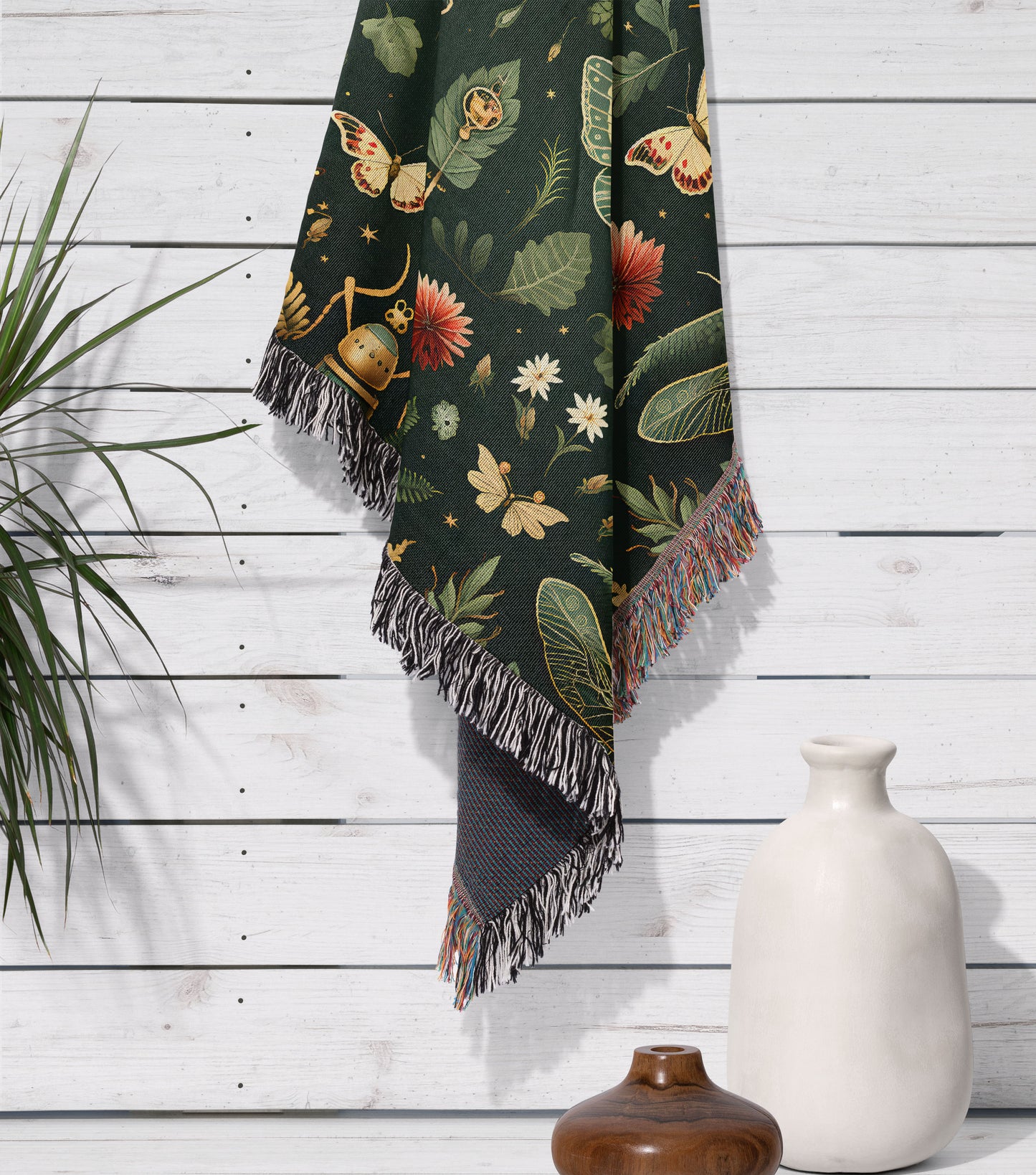Moth Botanical Woven Throw Blanket
