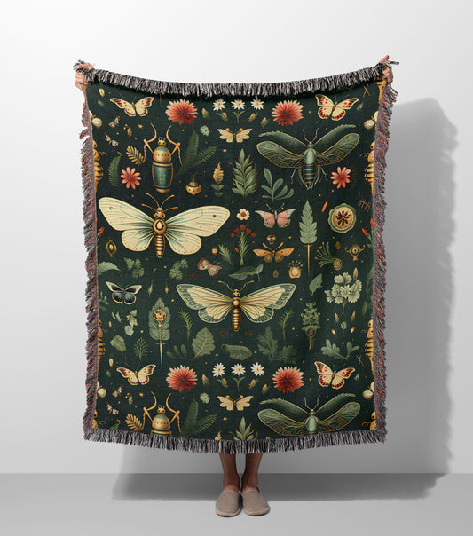 Moth Botanical Woven Throw Blanket