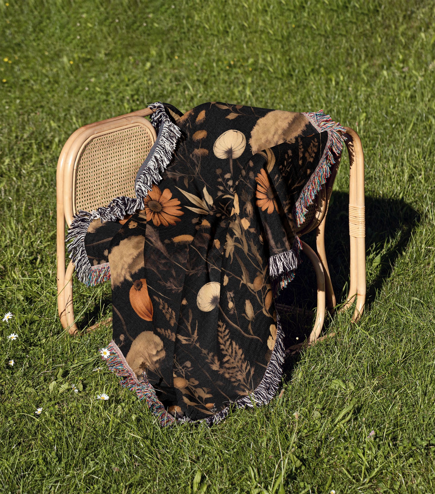 Dark Botanical Woven Throw Blanket