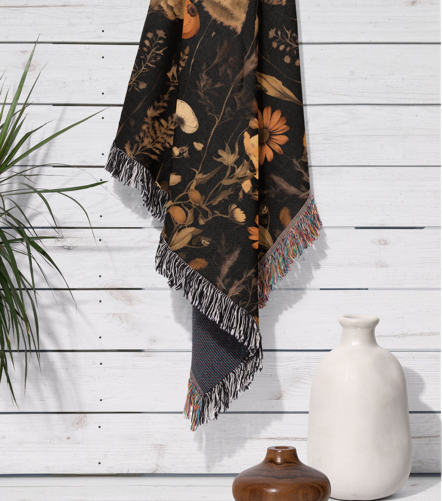 Dark Botanical Woven Throw Blanket