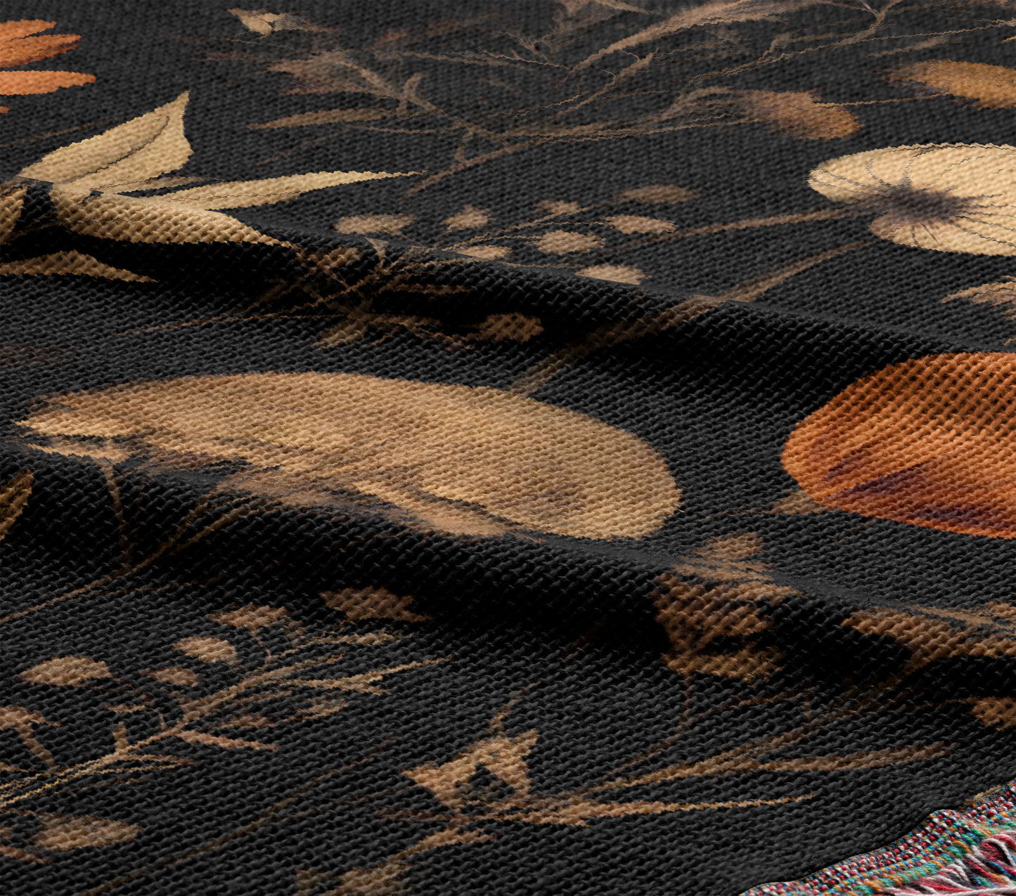 Dark Botanical Woven Throw Blanket