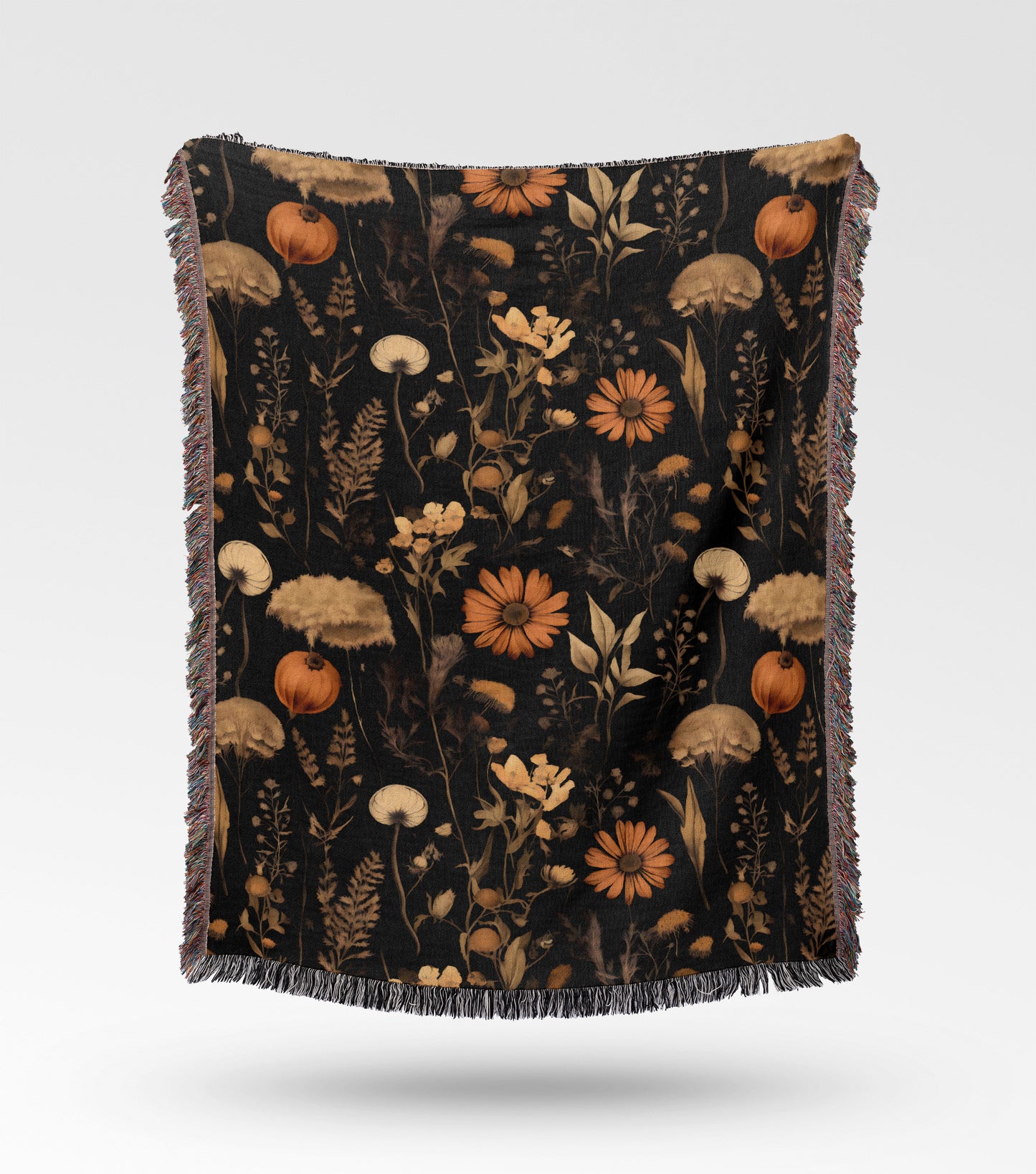 Dark Botanical Woven Throw Blanket