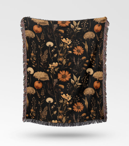 Dark Botanical Woven Throw Blanket