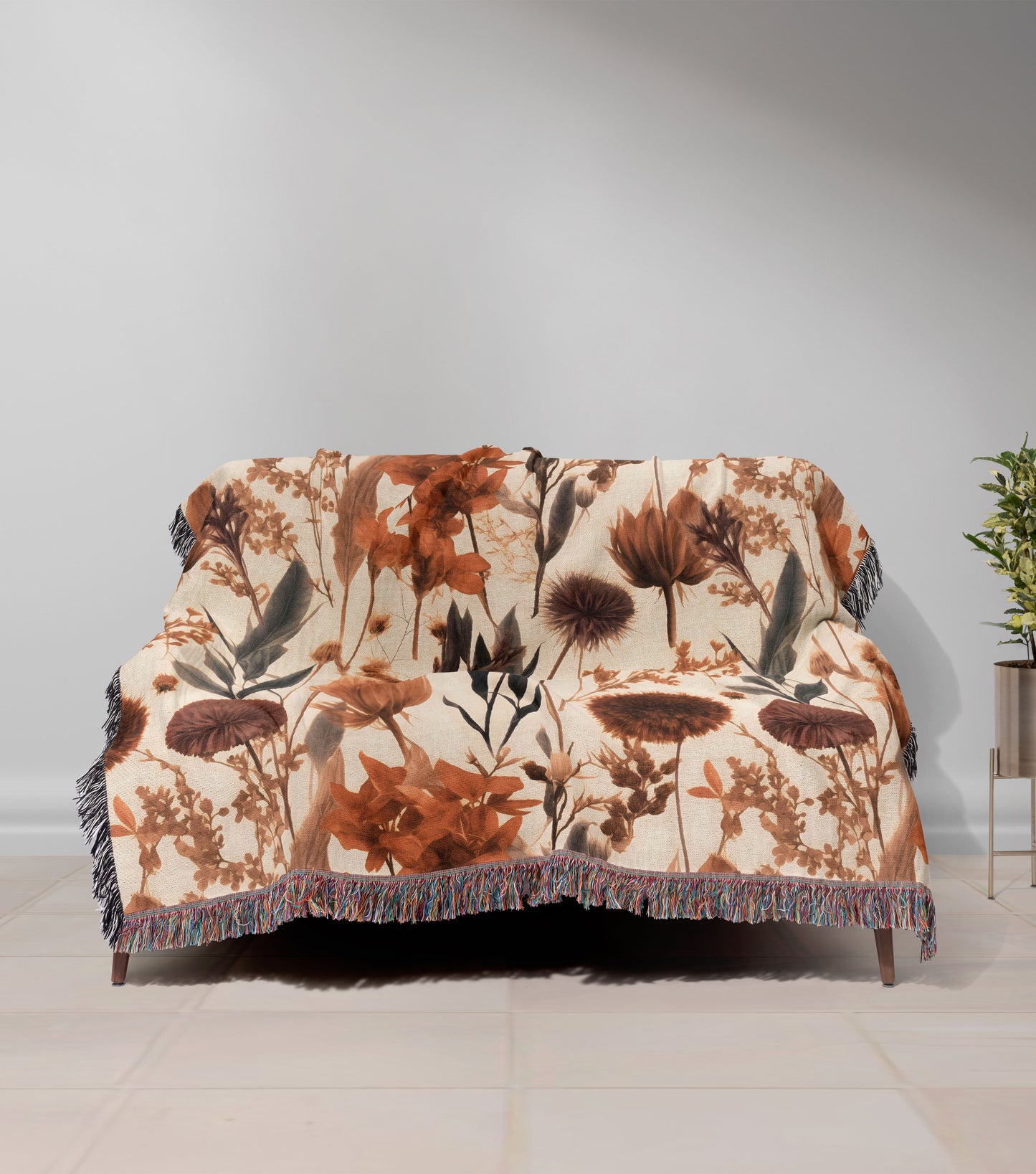 Dried Flower Woven Throw Blanket