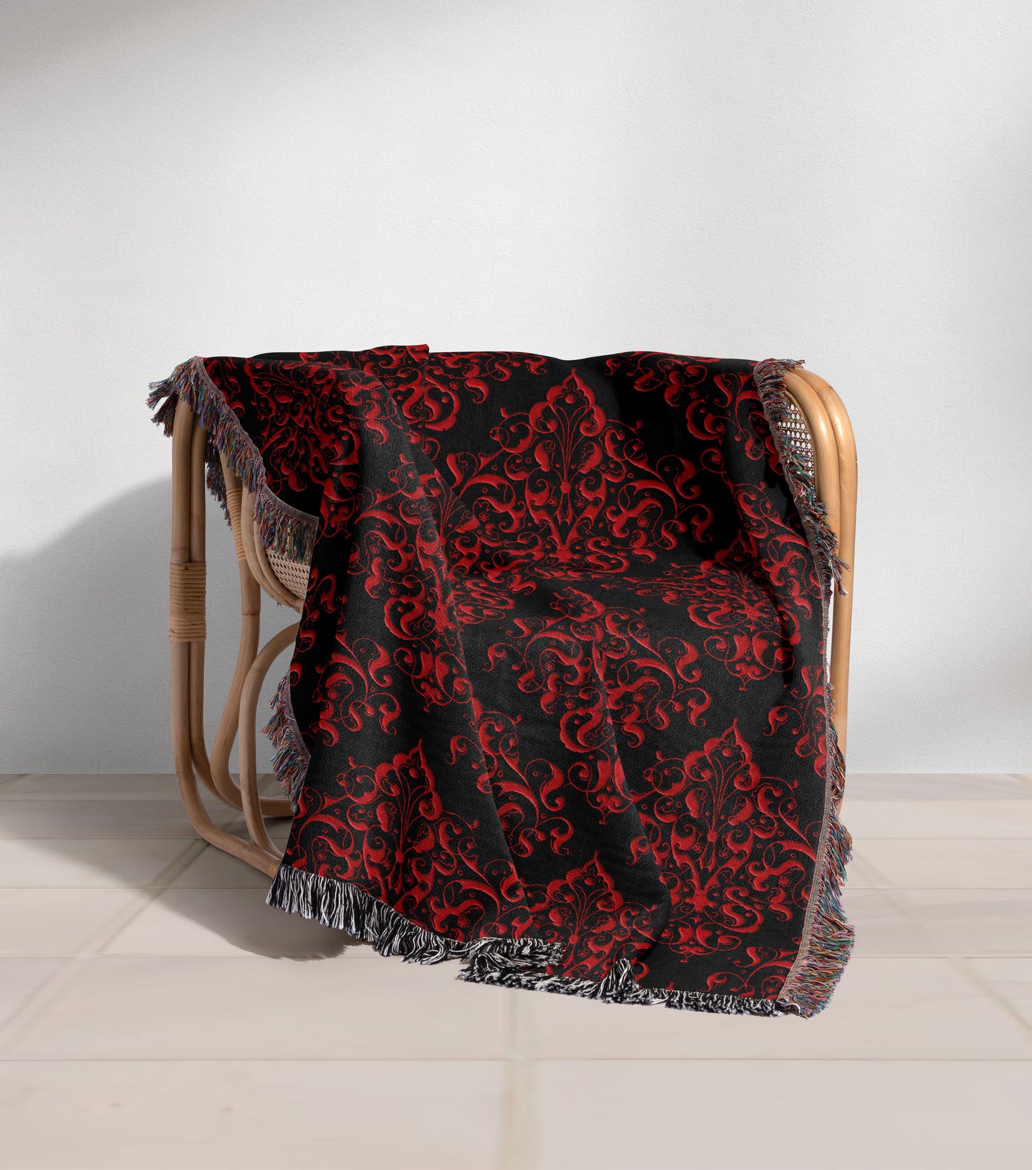 Red Damask Woven Throw Blanket