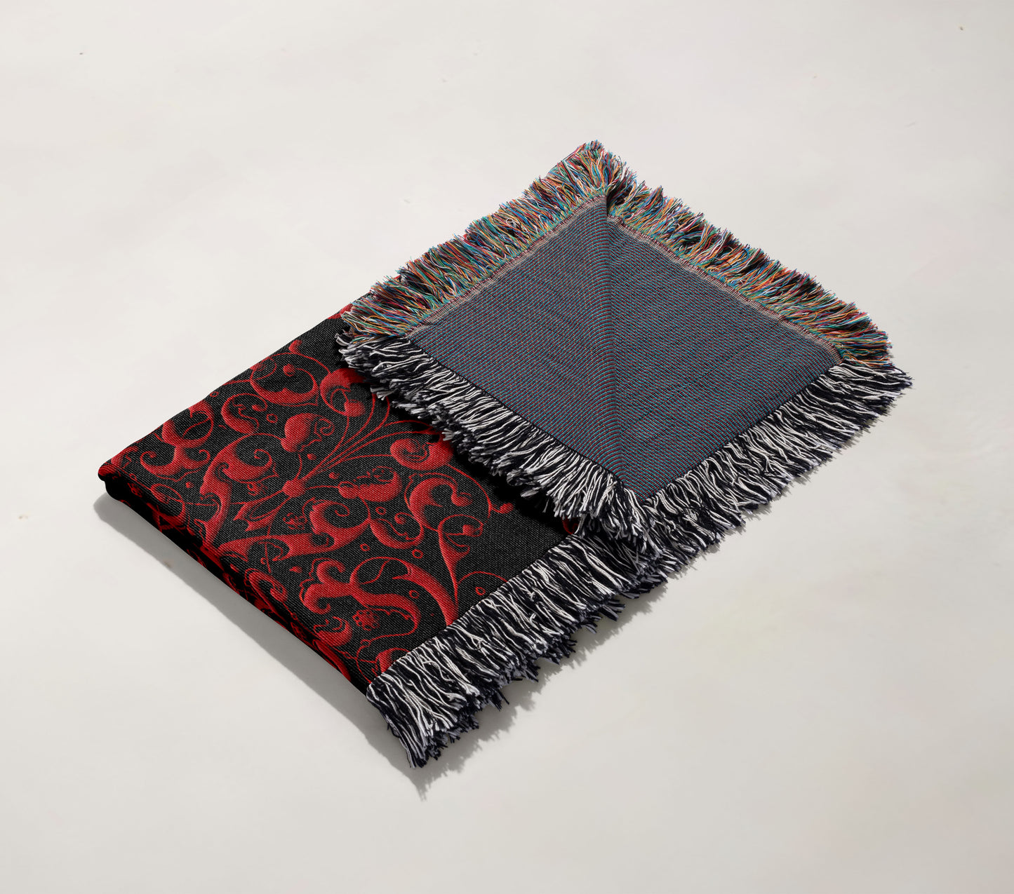 Red Damask Woven Throw Blanket