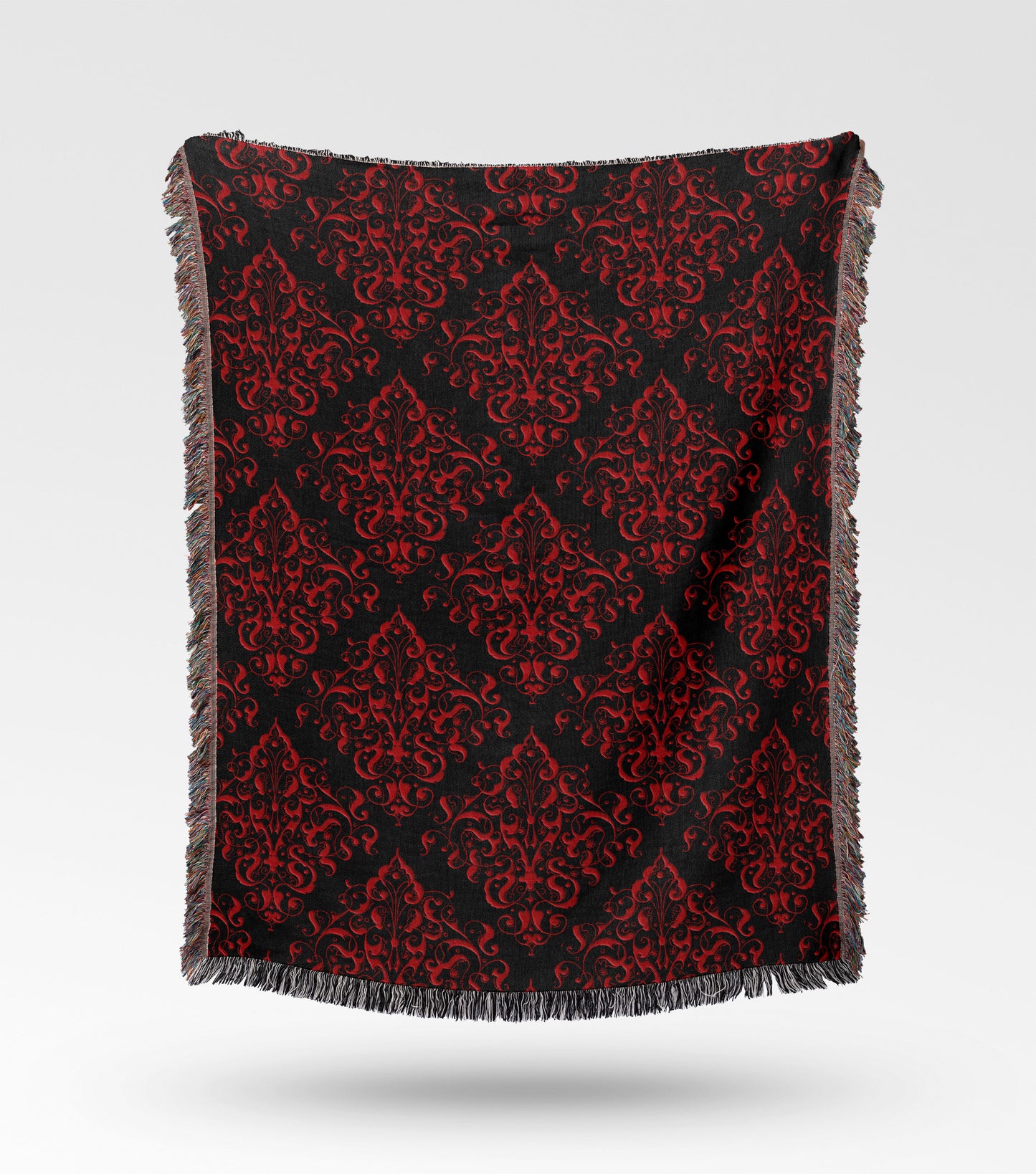 Red Damask Woven Throw Blanket