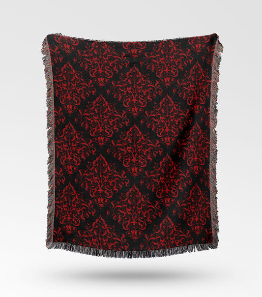 Red Damask Woven Throw Blanket