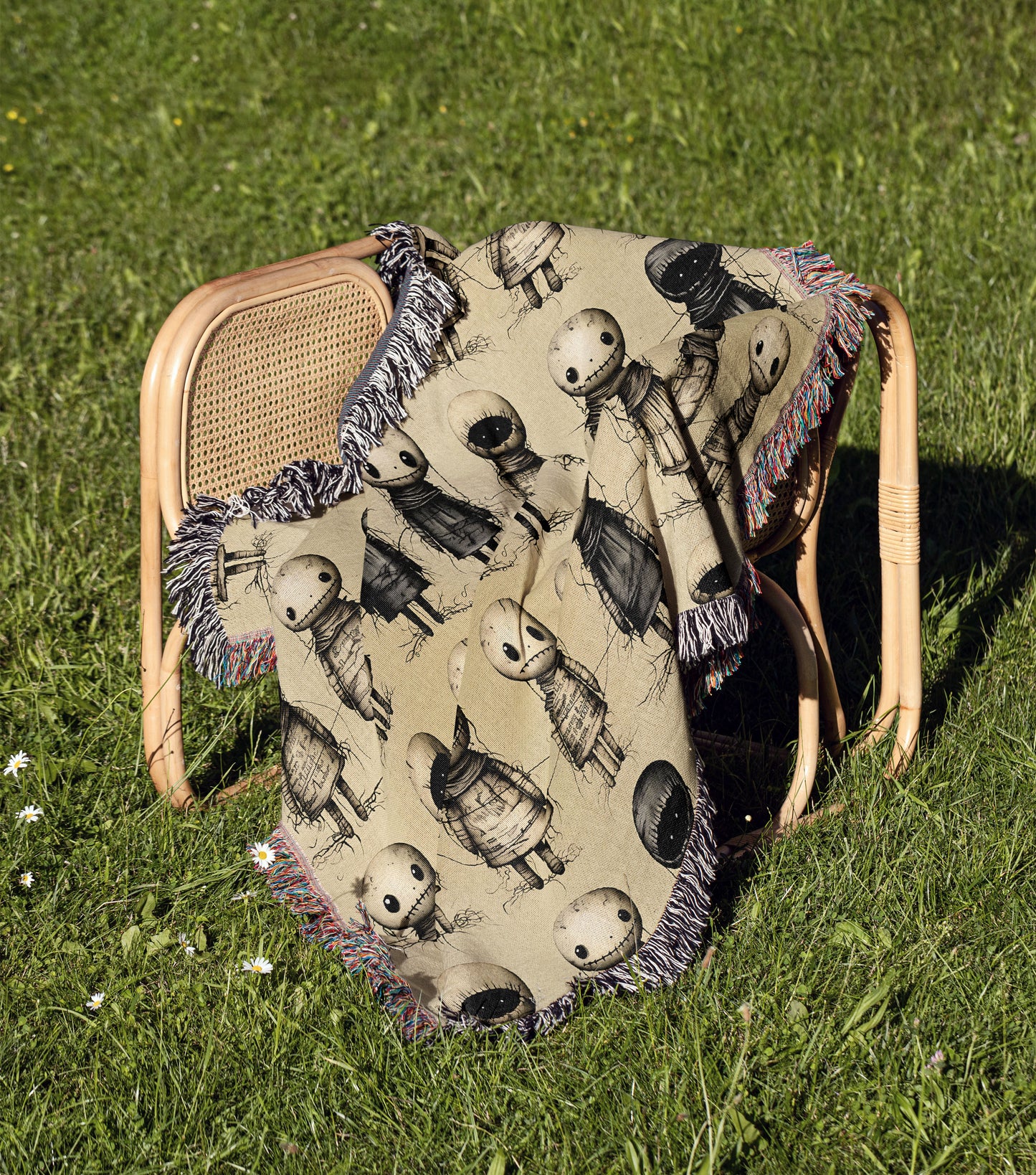Creepy Doll Woven Throw Blanket