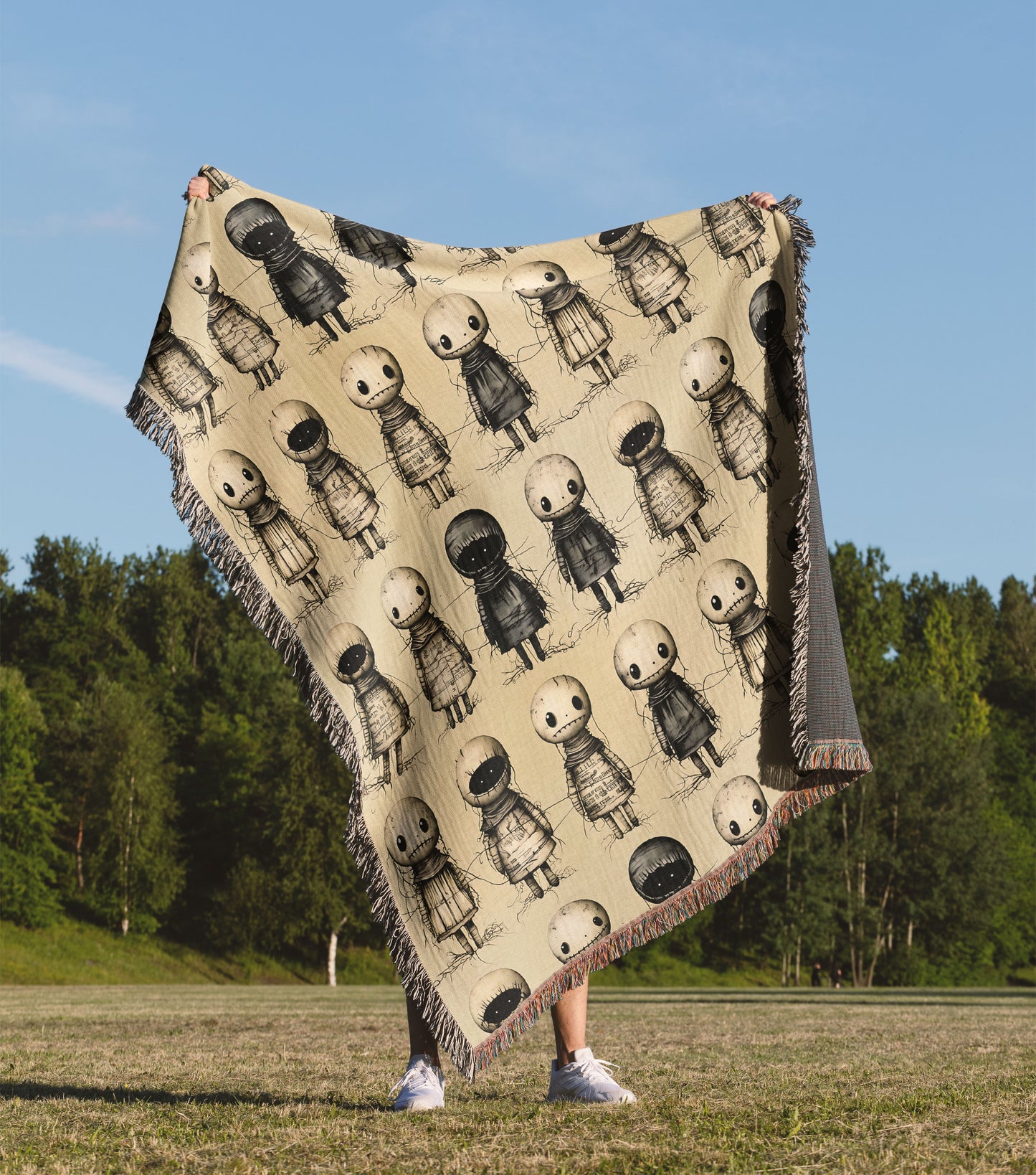 Creepy Doll Woven Throw Blanket