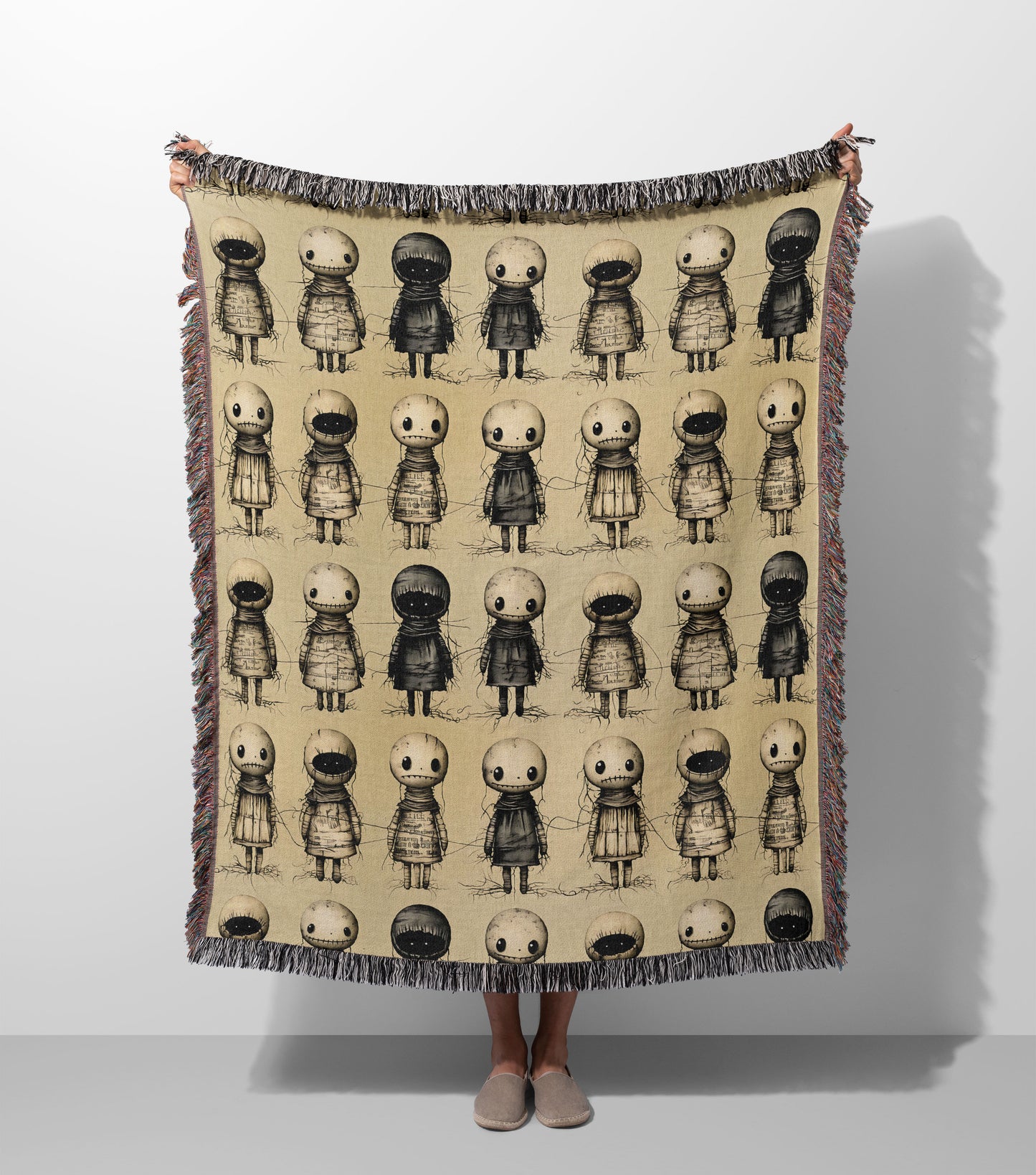 Creepy Doll Woven Throw Blanket