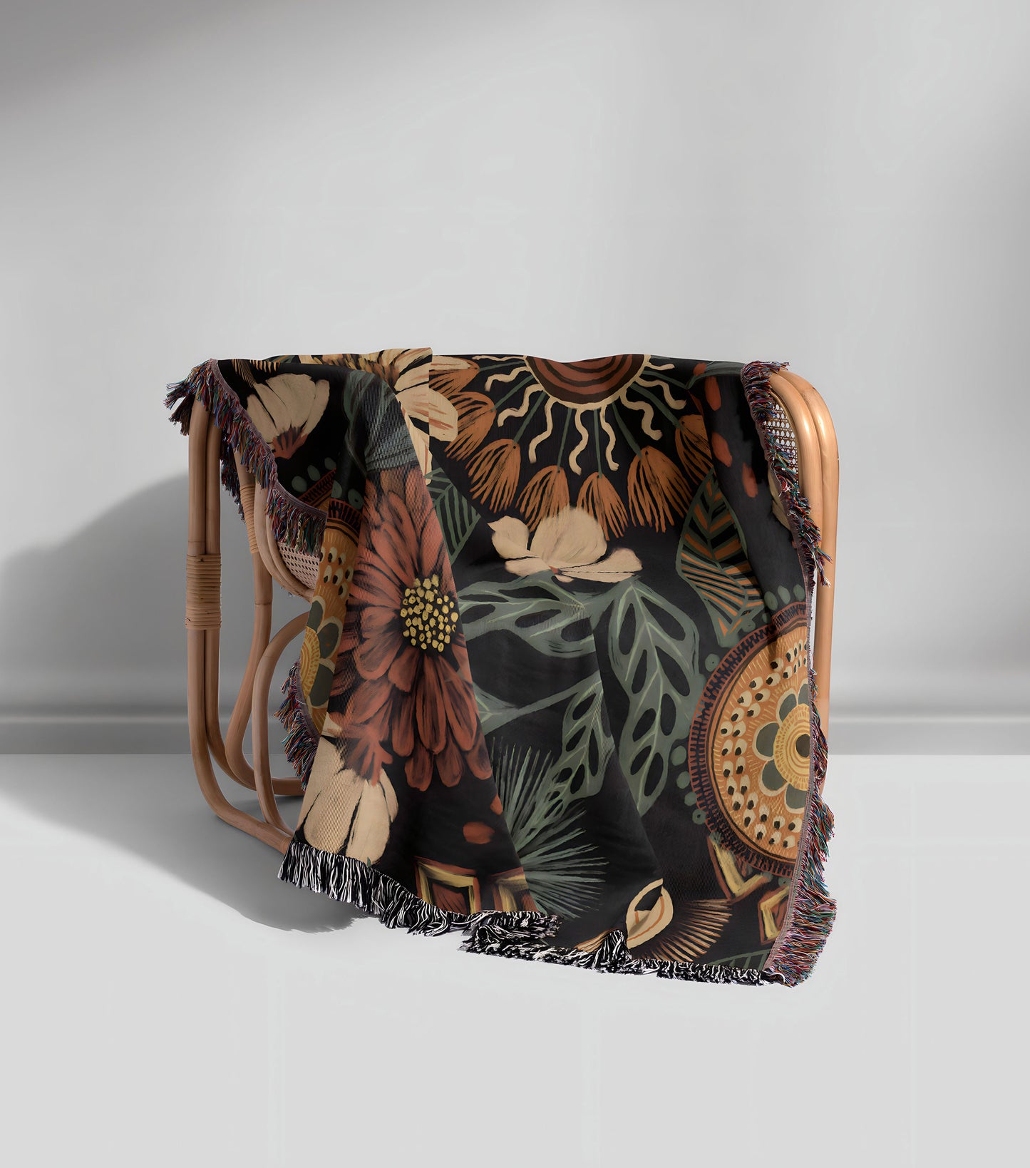 Dark Floral Woven Throw Blanket