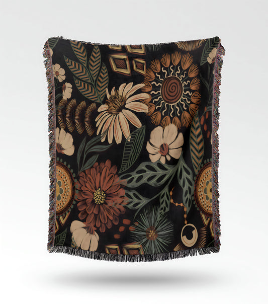 Dark Floral Woven Throw Blanket