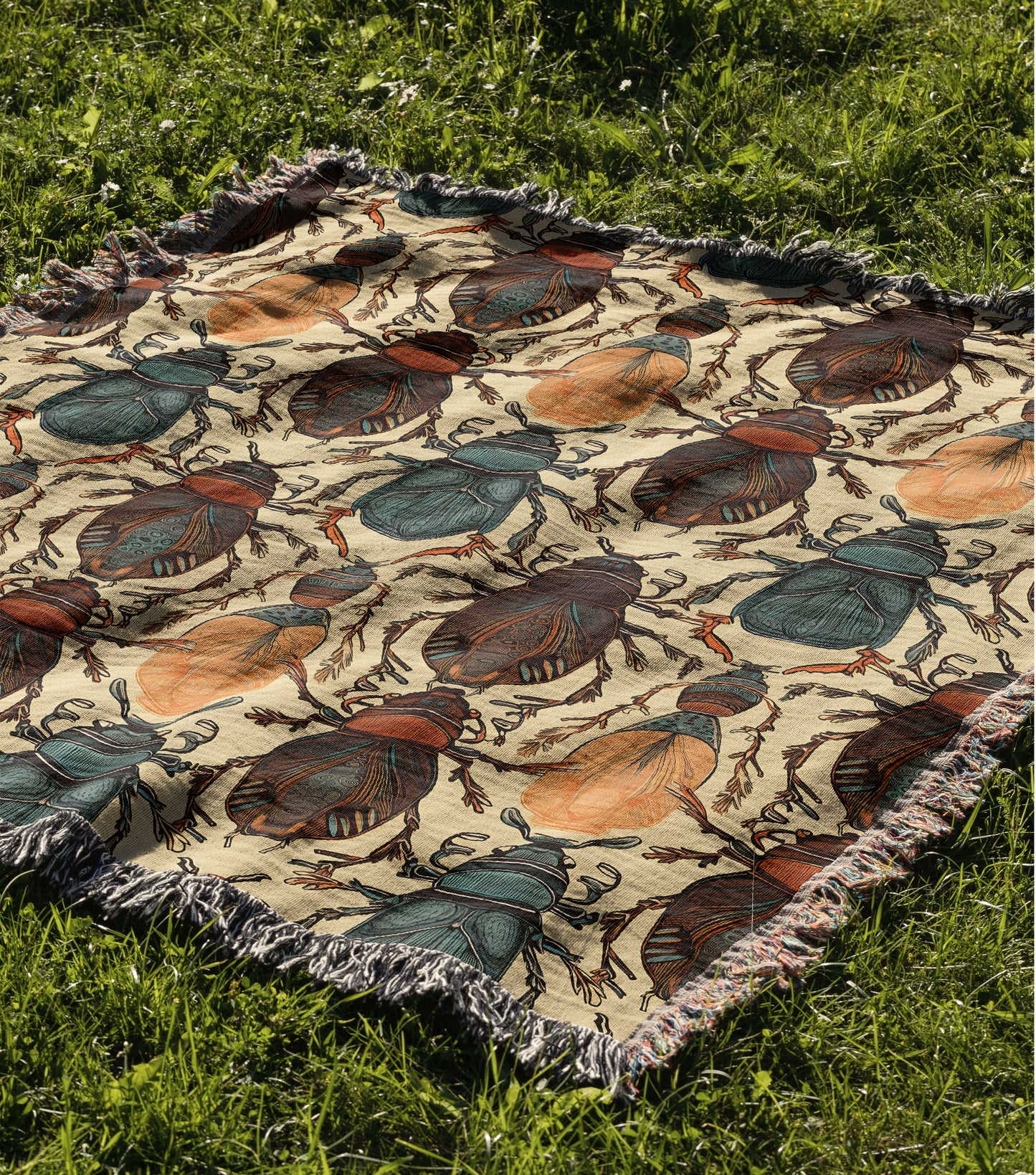 Boho Beetle Woven Throw Blanket