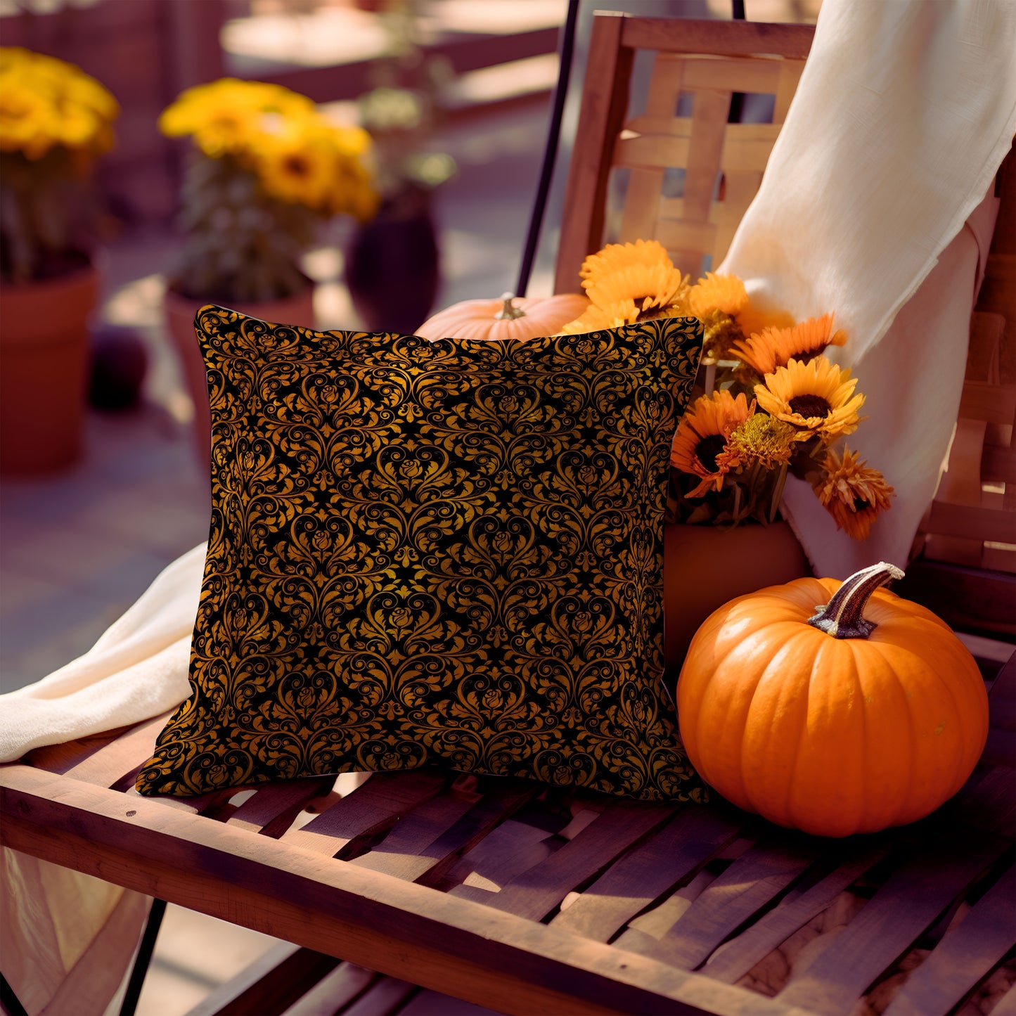 Fall Damask Throw Pillow