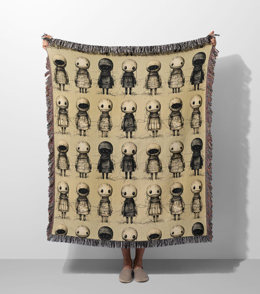 Creepy Doll Woven Throw Blanket